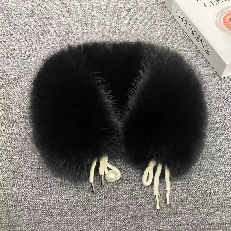 Basic Casual Faux Fur Collar Scarf - Fashion Accessory, Solid Color Fluffy Soft Pearl-Trimmed Plush Wrap with Wrap Fit, Thick Warm Leather Accent, Autumn-Winter Daily Wear Clothes Accessory to Elevate Style