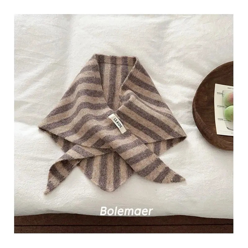 NewBaby Kids  Autumn Winter Black Apricot Striped Wool Knitted Scarf Small Scarf Versatile Warm Korean Triangle Warm Soft Scarf