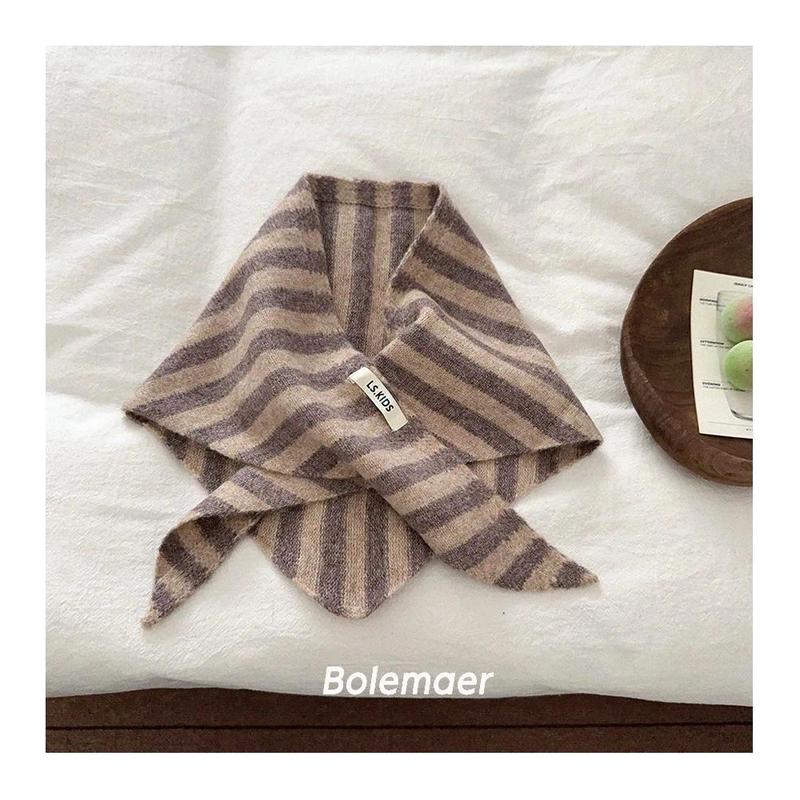 NewBaby Kids  Autumn Winter Black Apricot Striped Wool Knitted Scarf Small Scarf Versatile Warm Korean Triangle Warm Soft Scarf