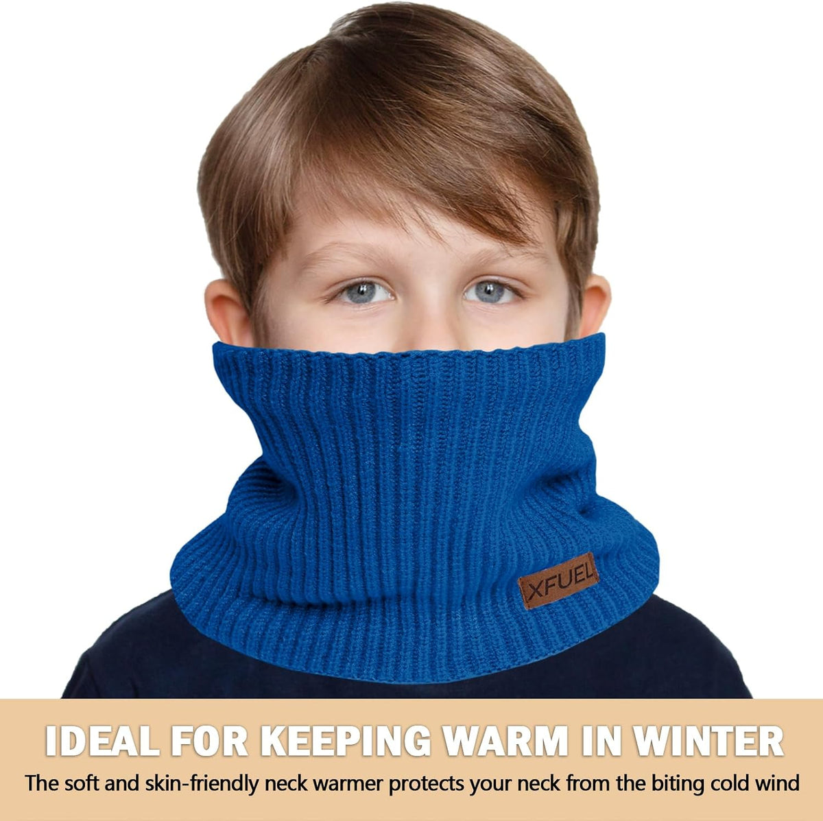Kids Neck Warmer, 2 Pack, Knitted Winter Neck Gaiter, Fleece Lined Infinity Scarf for Boys Girls