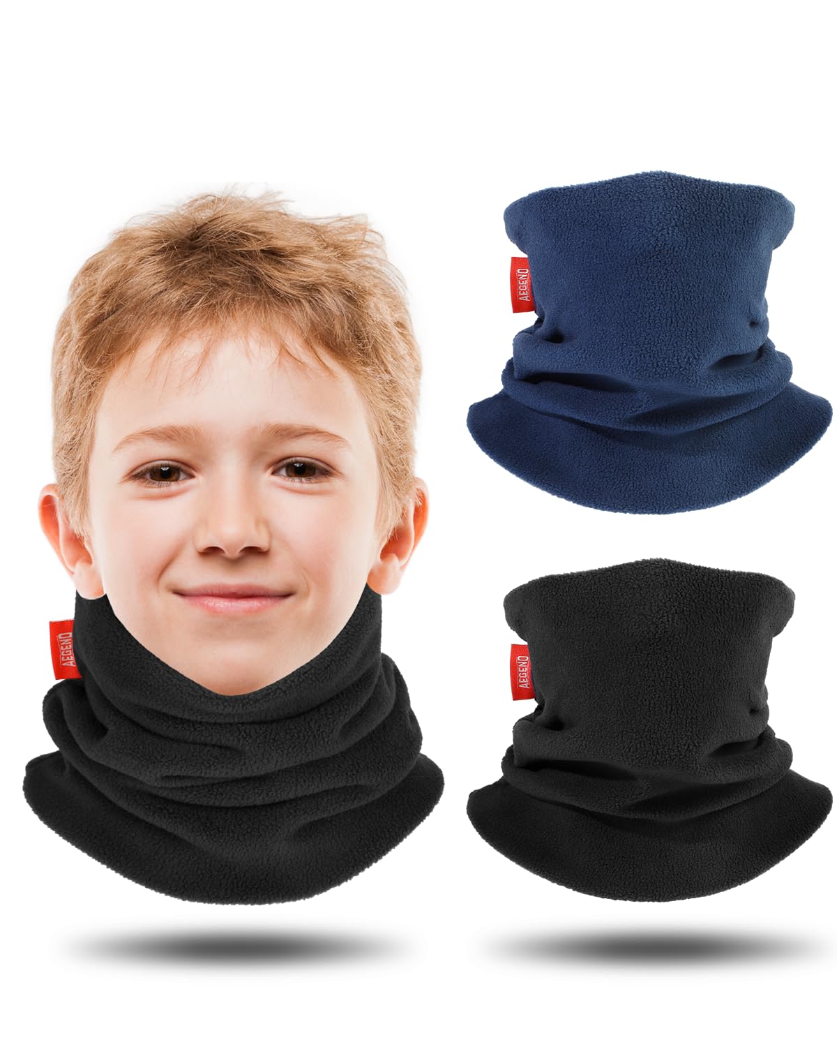 Aegend Neck Warmer for Kids 2 Pack, Double-Layer Fleece Ski Neck Gaiter for Boys Girls Youth Winter Cold Weather Scarf