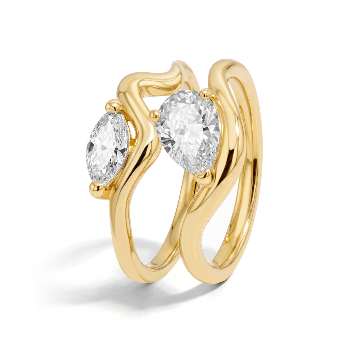 18K Gold & Silver Plated Stackable Ring Set for Women, CZ Curved Wave Stacking Bands, Statement Promise Rings for Wedding Engagement, Trendy Dainty Jewelry Gift