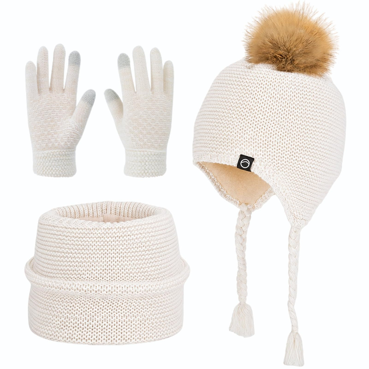 Kids Winter Hat Gloves Scarf Set Warm Earflaps Soft Fleece Lined 4-10Y
