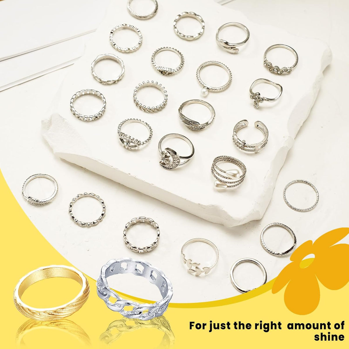 23pcs/set Fashionable Ring Set,Geometric Style And Bohemian Element Accent,Suitable For All Kinds Of Wear Embellishment Valentine Accessories-Gold