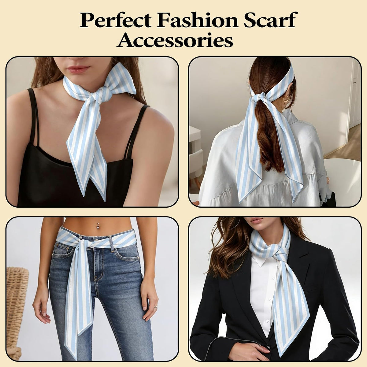 Hair Head Neck Scarf Silk Feeling Long Satin Scarves Aesthetic Cute Decoration for Handbag Women Girls (59 * 6.7'')