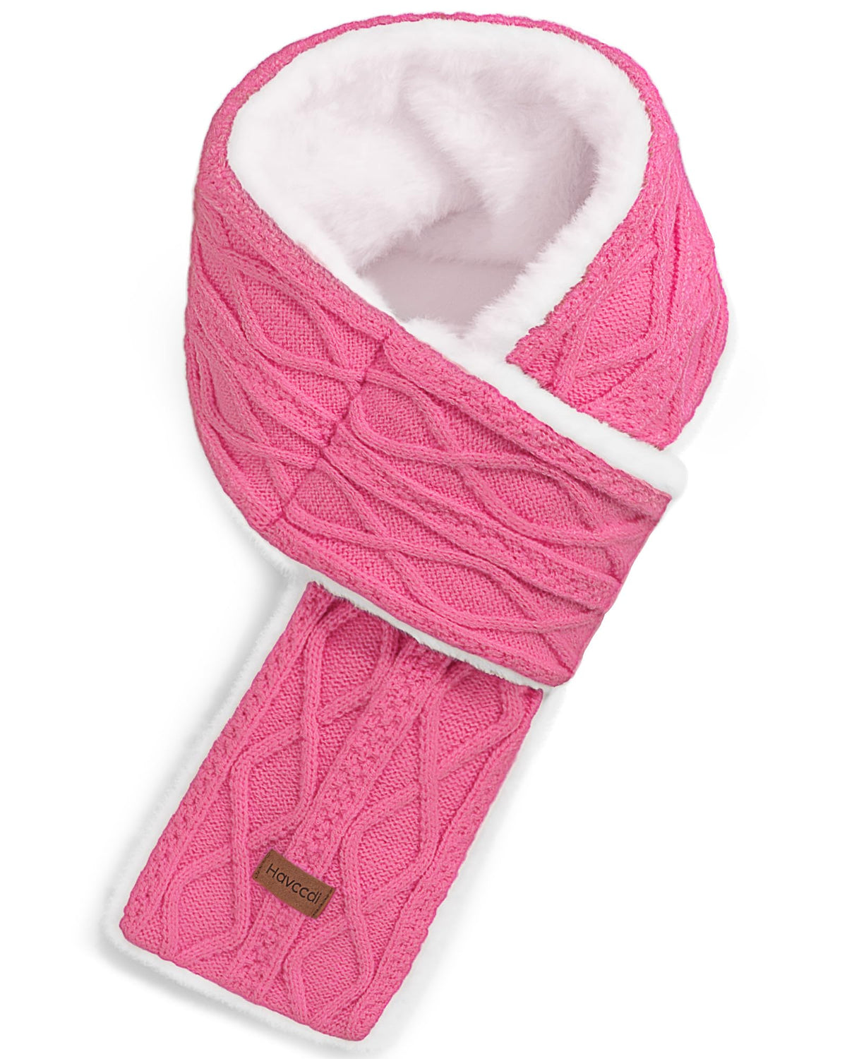 Kids Winter Scarf for Girls Boys, Plush Fur Lined Knitted Cross Tie Scarves