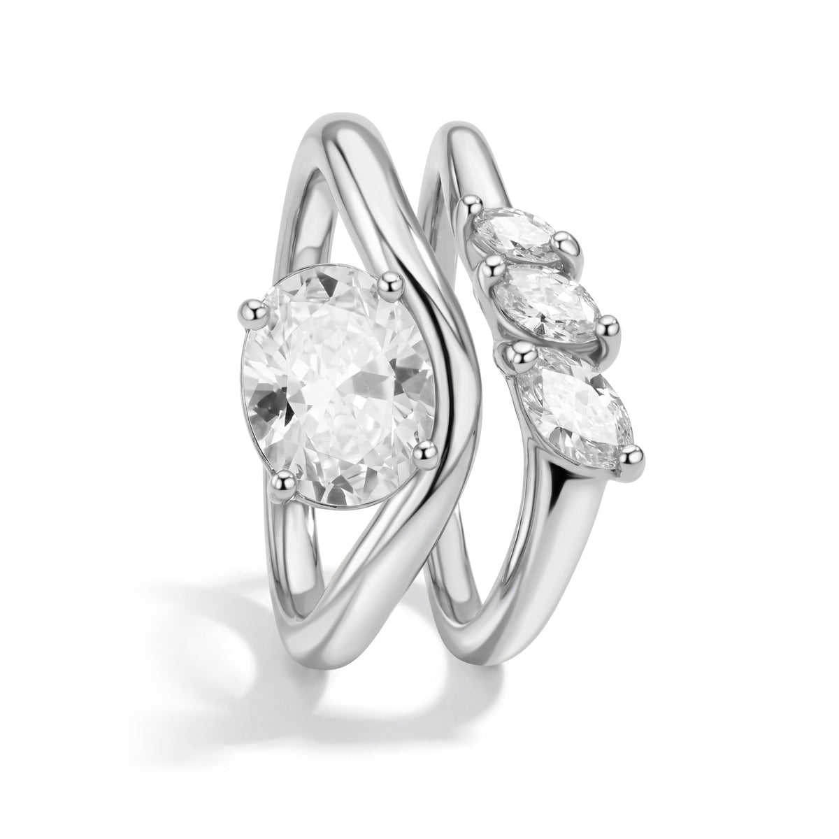 18K Gold & Silver Plated Stackable Ring Set for Women, CZ Curved Wave Stacking Bands, Statement Promise Rings for Wedding Engagement, Trendy Dainty Jewelry Gift