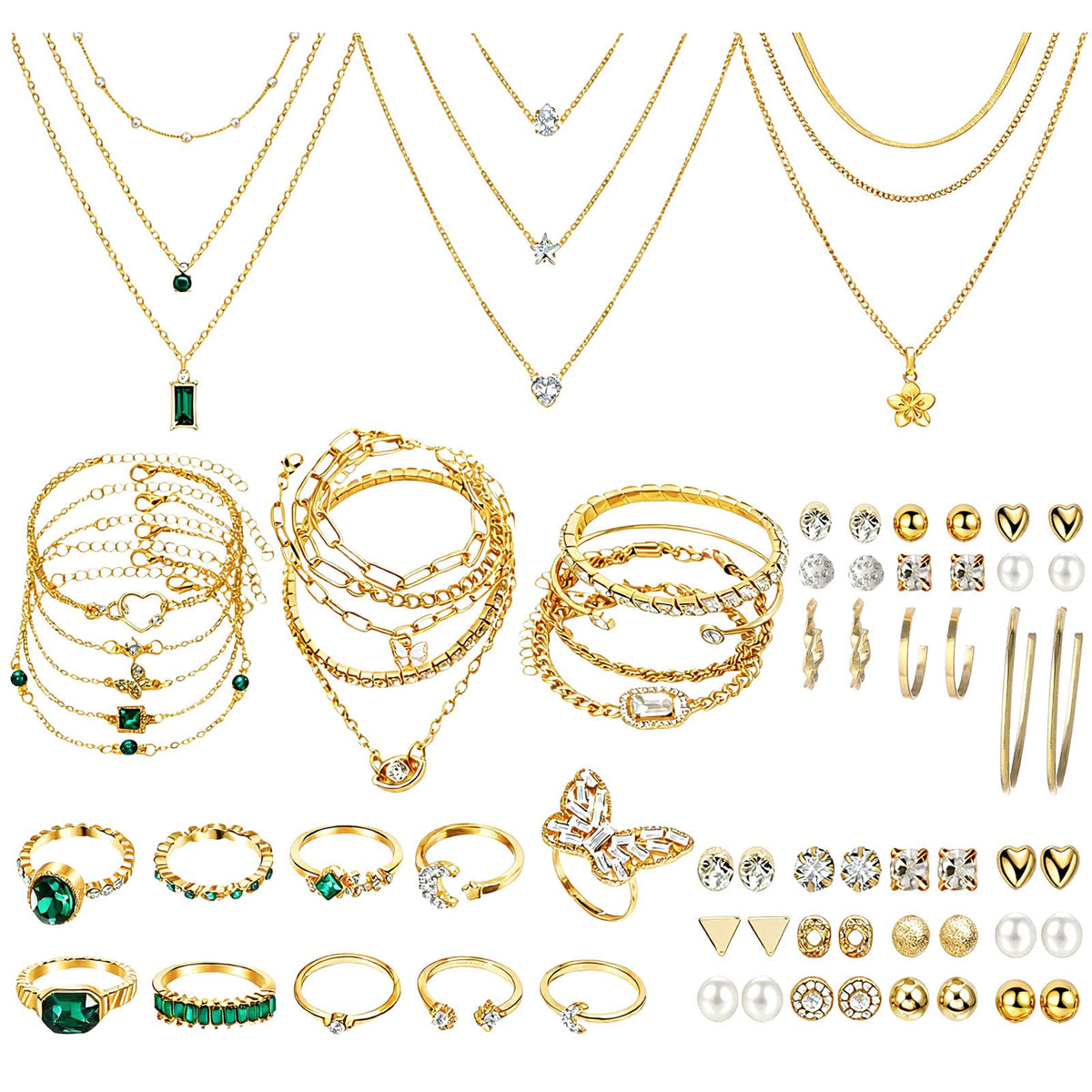 NEWITIN 49 Pcs Gold Jewelry Set for Women Hypoallergenic Bohemian Jewelry