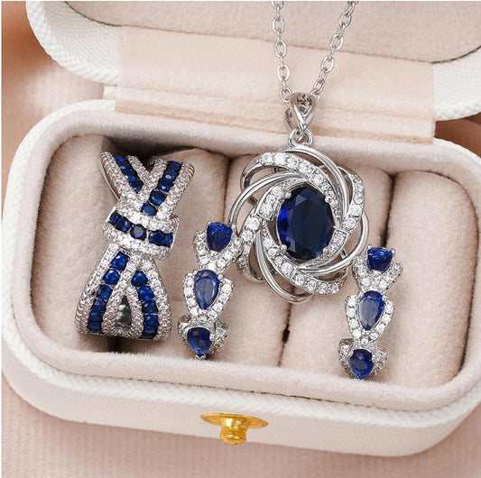 Creative Elegant Necklace Earrings Rings Women Graceful Fashion Jewelry Set