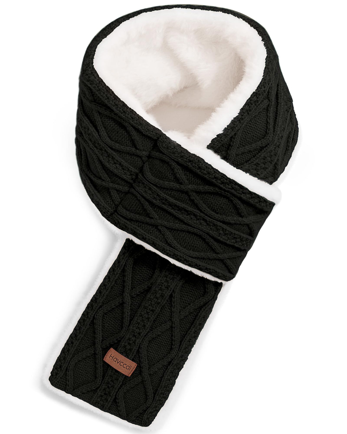 Kids Winter Scarf for Girls Boys, Plush Fur Lined Knitted Cross Tie Scarves