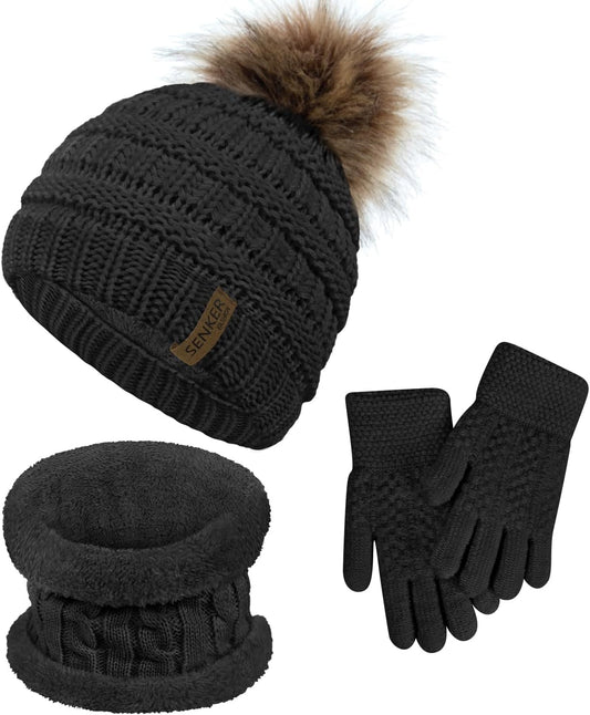 Kids Winter Hat Gloves Scarf Set, Boys and Girls Beanie Hat
