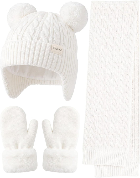 Baby Beanie Mittens Scarf Set Toddler Kids Winter Hat Gloves Neck Warmer Girls Boys with Fleece Lined Warm
