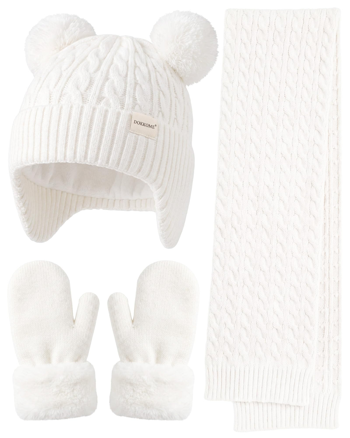 Baby Beanie Mittens Scarf Set Toddler Kids Winter Hat Gloves Neck Warmer Girls Boys with Fleece Lined Warm
