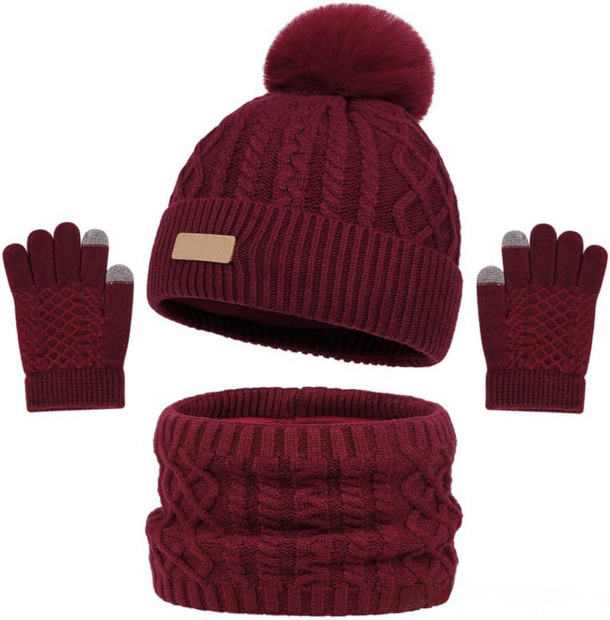 GIBZ Jacquard Winter Hat Scarf Gloves Set for Kids Ages 3-8