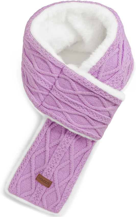 Kids Winter Scarf for Girls Boys, Plush Fur Lined Knitted Cross Tie Scarves