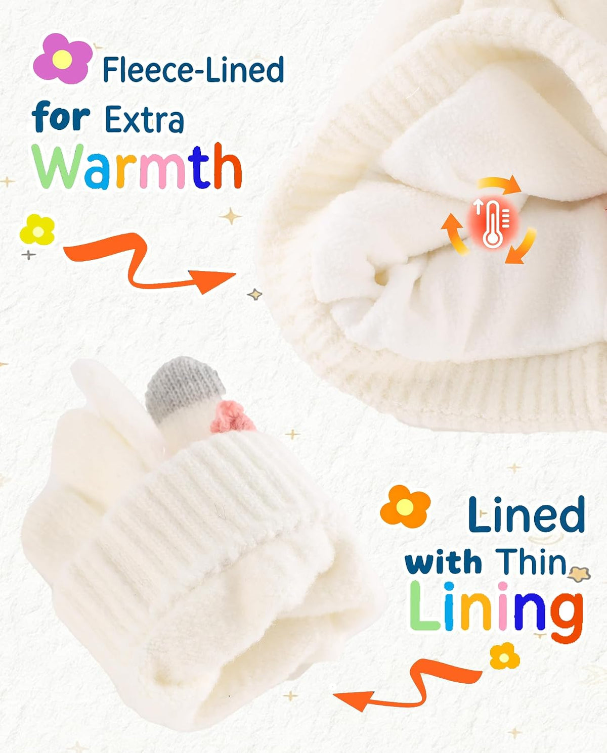 Connectyle Girls Winter Hat Scarf Gloves Set Warm Fleece Lined Pom Beanie