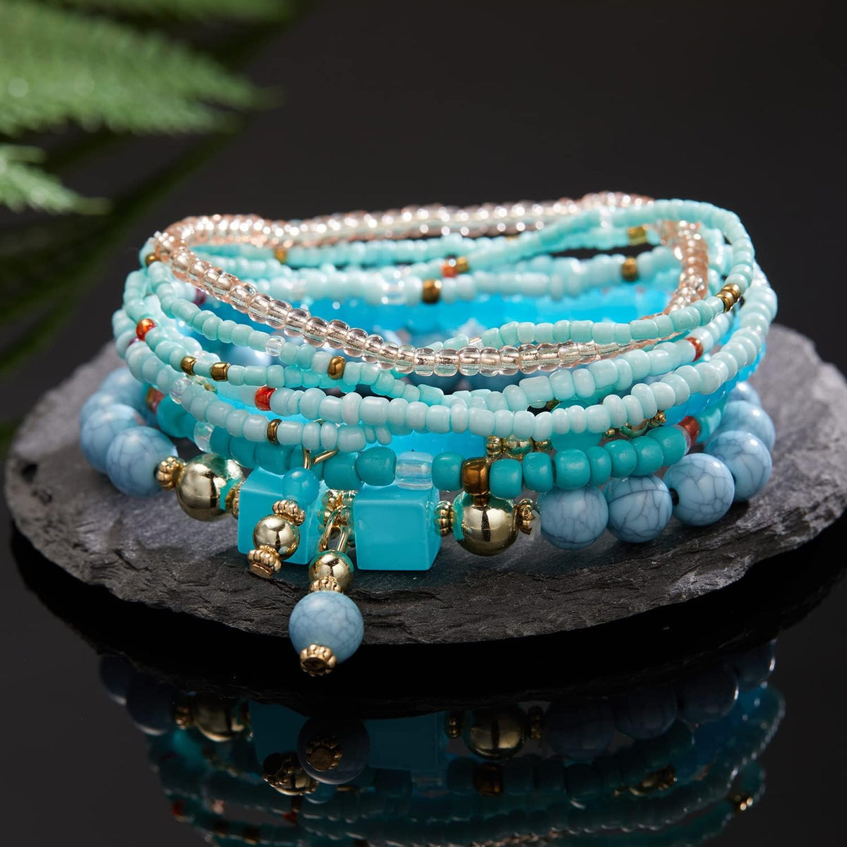 Beaded Bracelets for Women,Bohemian Stackable Style Multilayered Stretch Bracelets Friendship Jewelry Summer