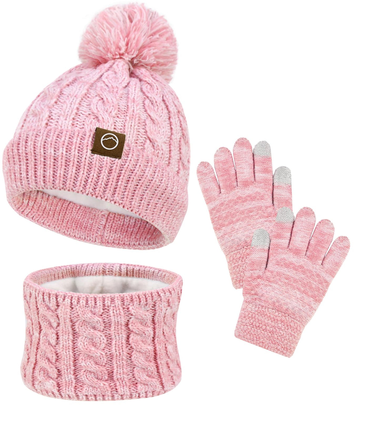 ZOORON Kids Winter Hat Gloves Scarf Set, Girls Boys Hats Beanie with Pom