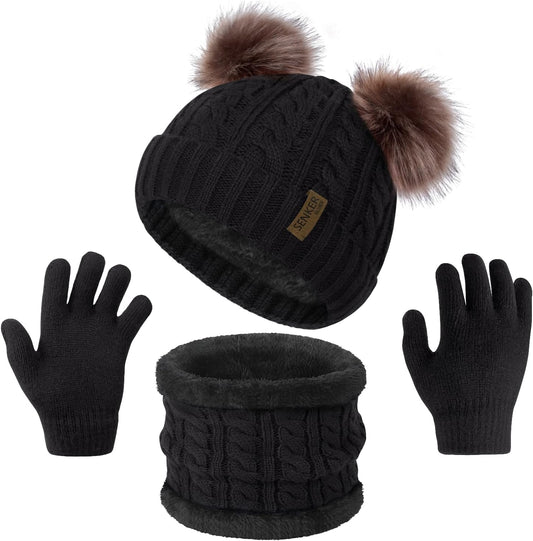 Kids Winter Hat Gloves Scarf Set, Beanie for Girls Boys