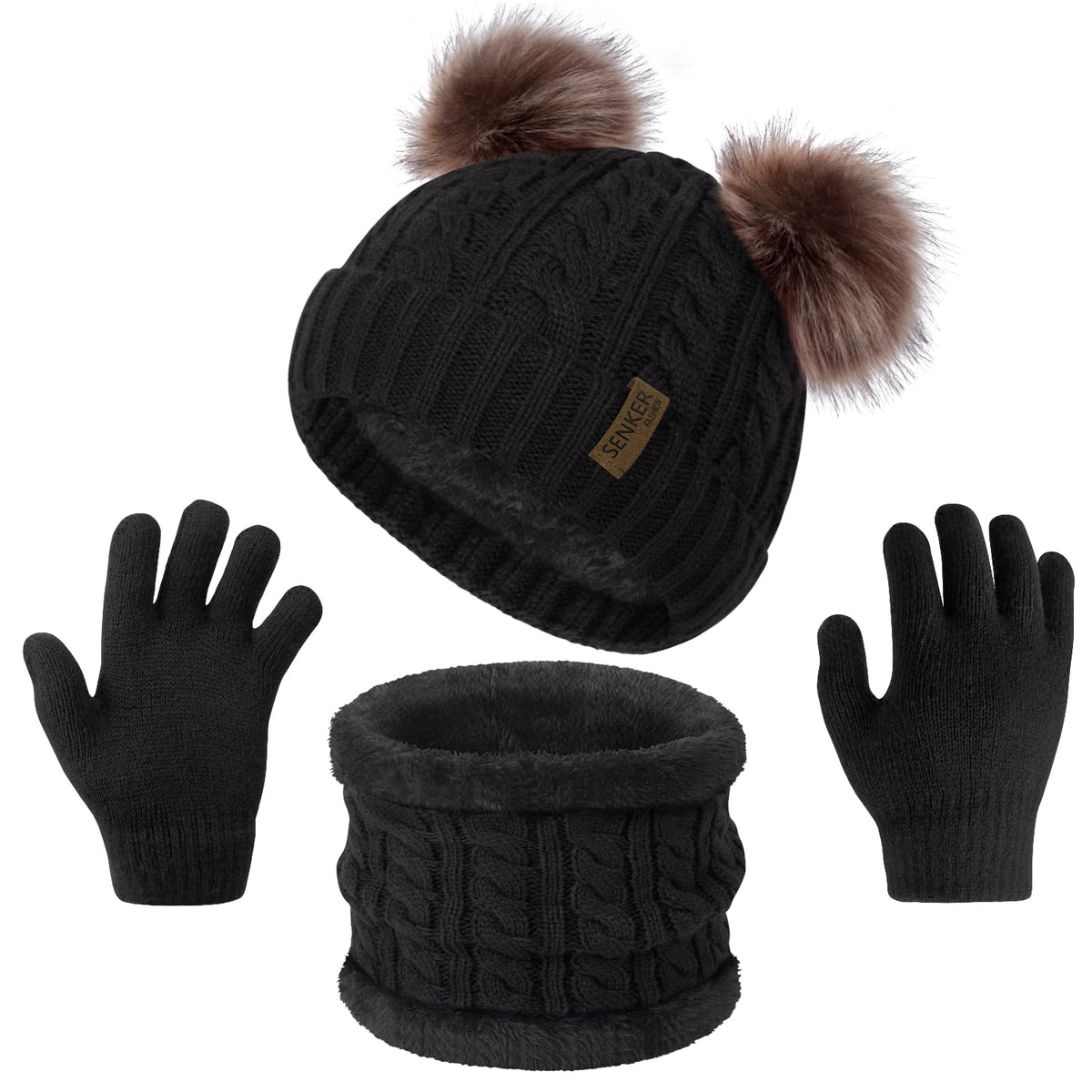 Kids Winter Hat Gloves Scarf Set, Beanie for Girls Boys