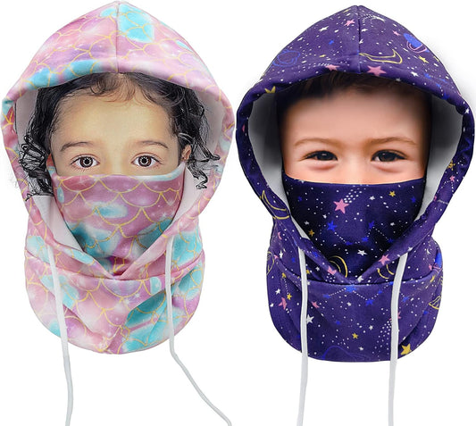 Kids Winter Balaclava Windproof Hats (2 Pack), Warm Fleece Ski Mask Neck Warmer for Boys & Girls, Adjustable Full Face Cover