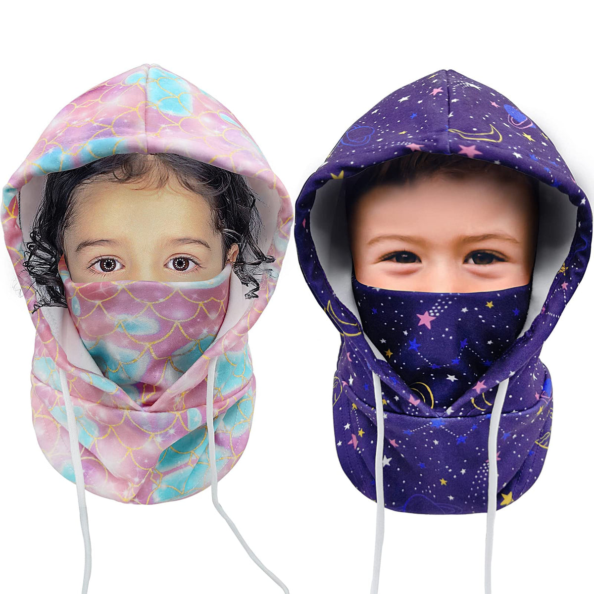 Kids Winter Balaclava Windproof Hats (2 Pack), Warm Fleece Ski Mask Neck Warmer for Boys & Girls, Adjustable Full Face Cover