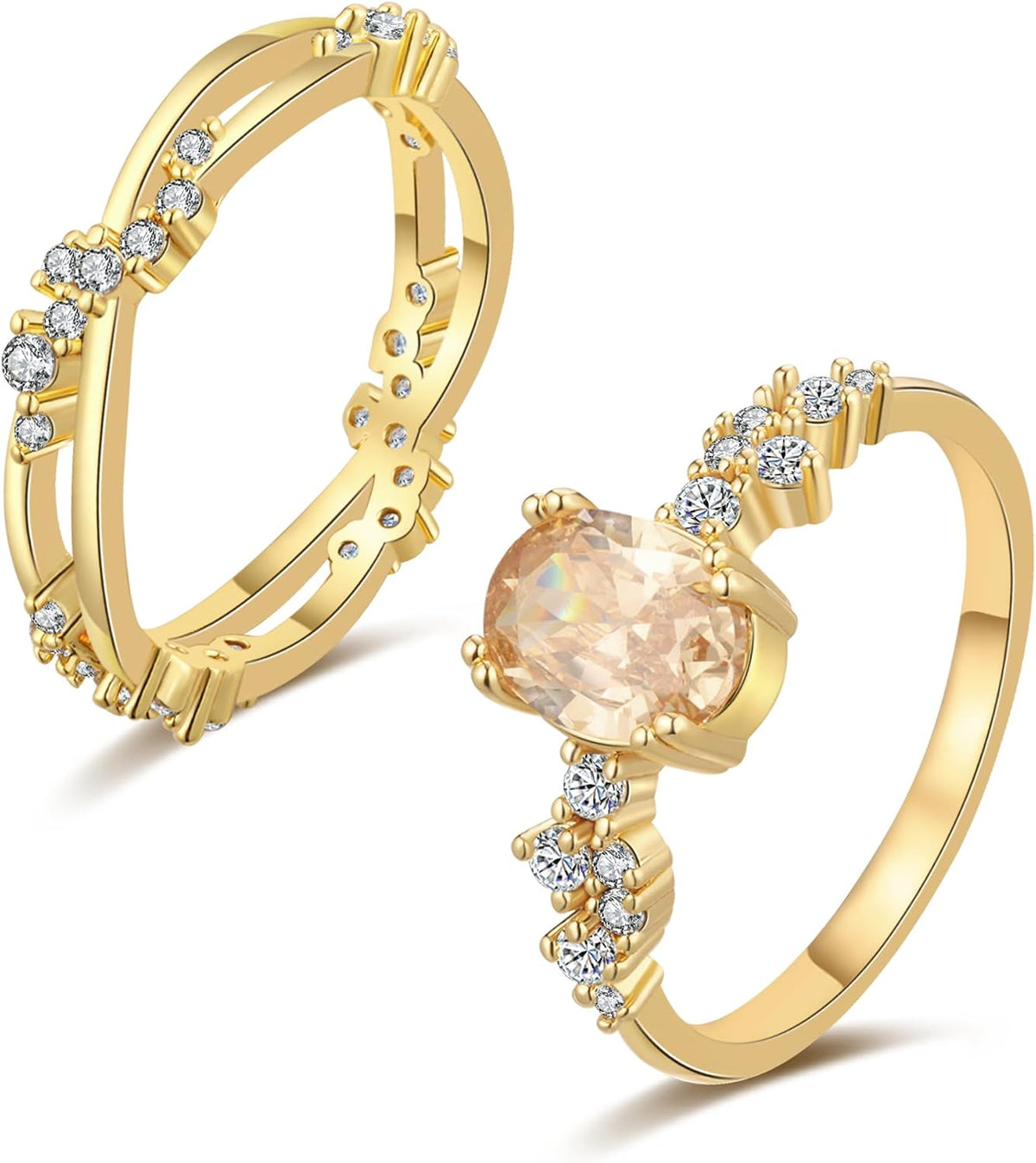 WFYOU Gold Rings for Women that Don't Tarnish Cubic Zirconia Ring Stackable Rings for Women Dainty 14K Gold Plated Rings Set Wedding Bands for Women Gold Jewelry Ring Size 6 7 8 9 10
