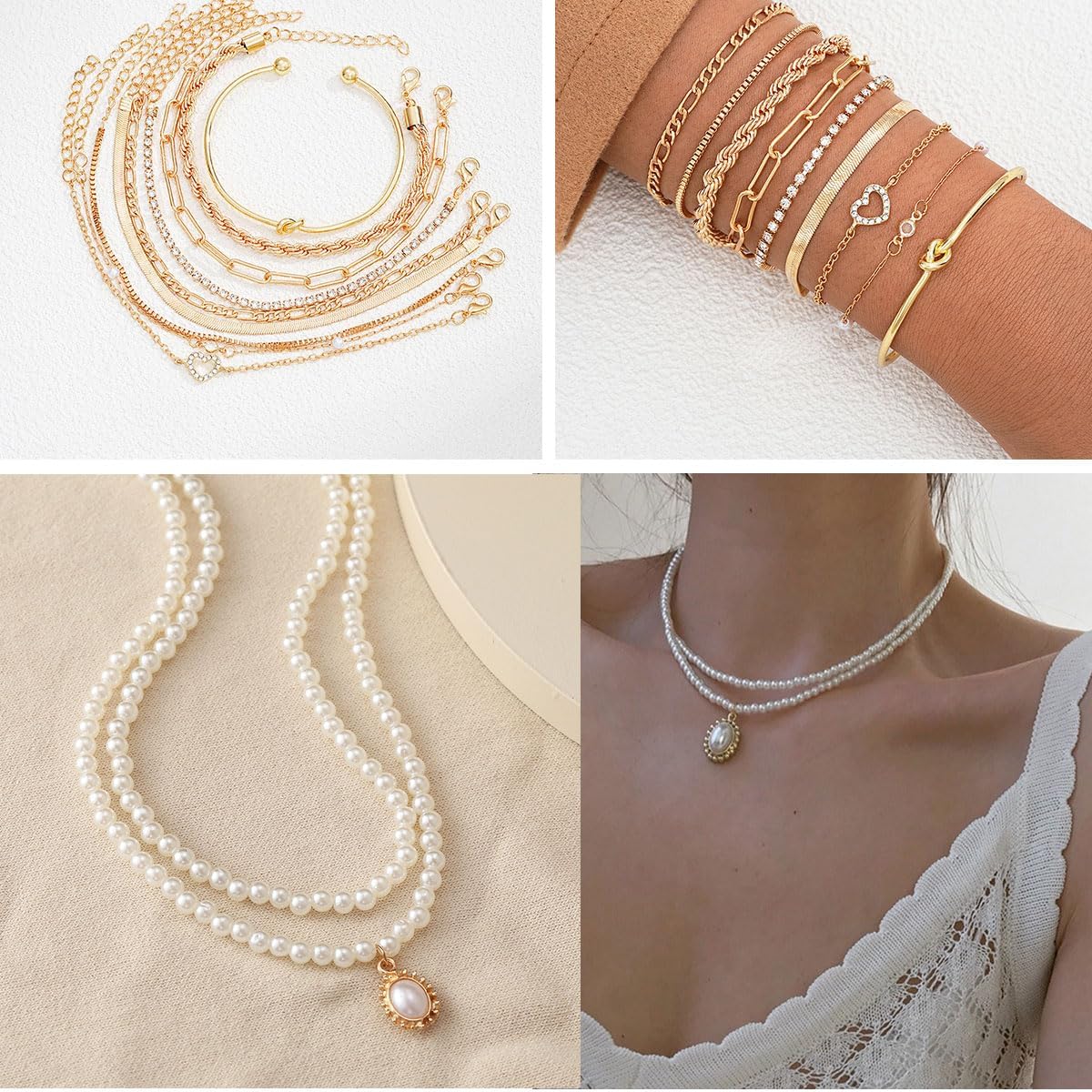 120PCS Gold Jewelry Sets For Women, With 7 Necklace,12 Bracelet,30pcs Hoop Earring,59pcs stud earrings and 12pcs cuff Ear Earrings Friendship for Happy Gifts