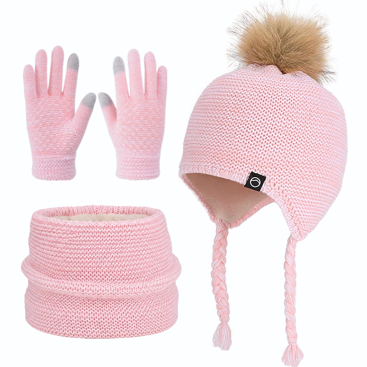 Kids Winter Hat Gloves Scarf Set Warm Earflaps Soft Fleece Lined 4-10Y