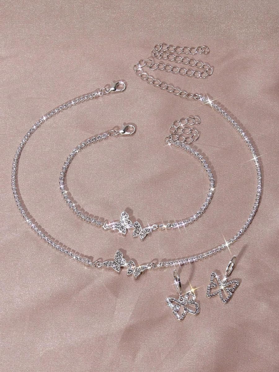 1 Set Silver Jewelry for Women, Drop Necklace and Stud Earrings, Elegant Women's Accessories for Special Occasions, Classic Silver Chain Necklace and Earrings