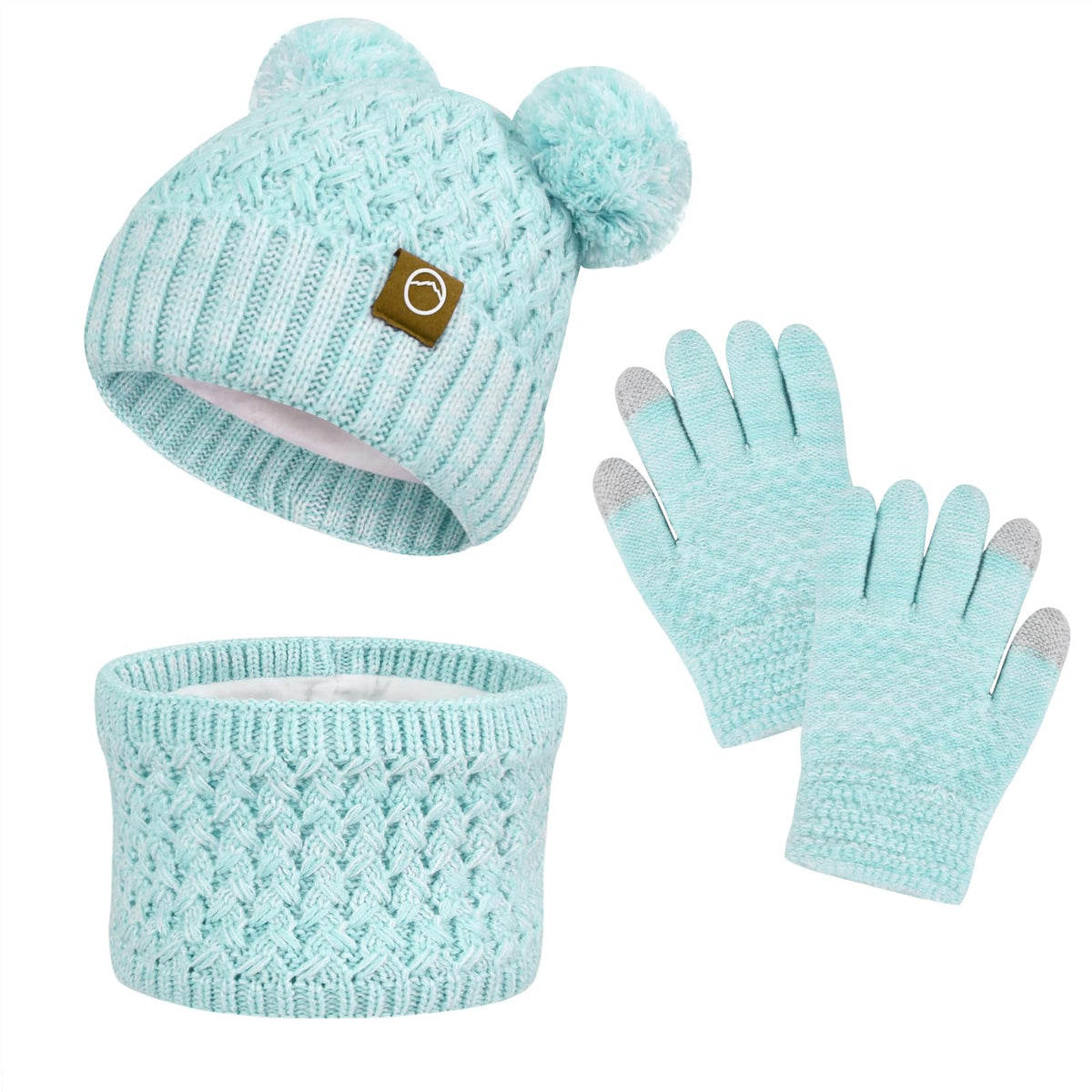 Kids Winter Hat Gloves Scarf Set,Toddler Girls Beanie Hats with Pom