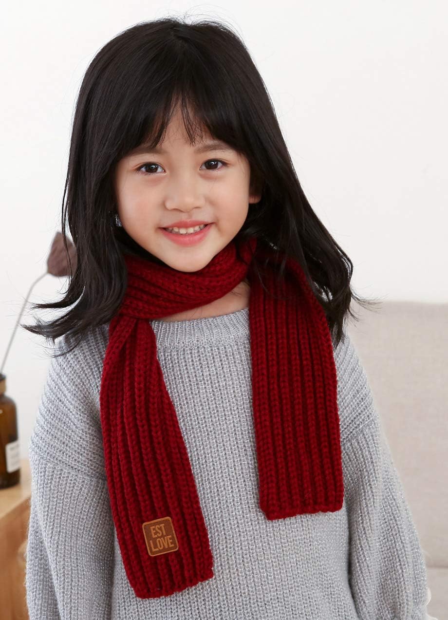 Kids Winter Knitted Warm Scarf Boys Girls Toddlers Solid Color Soft Scarfs Neck Warmer
