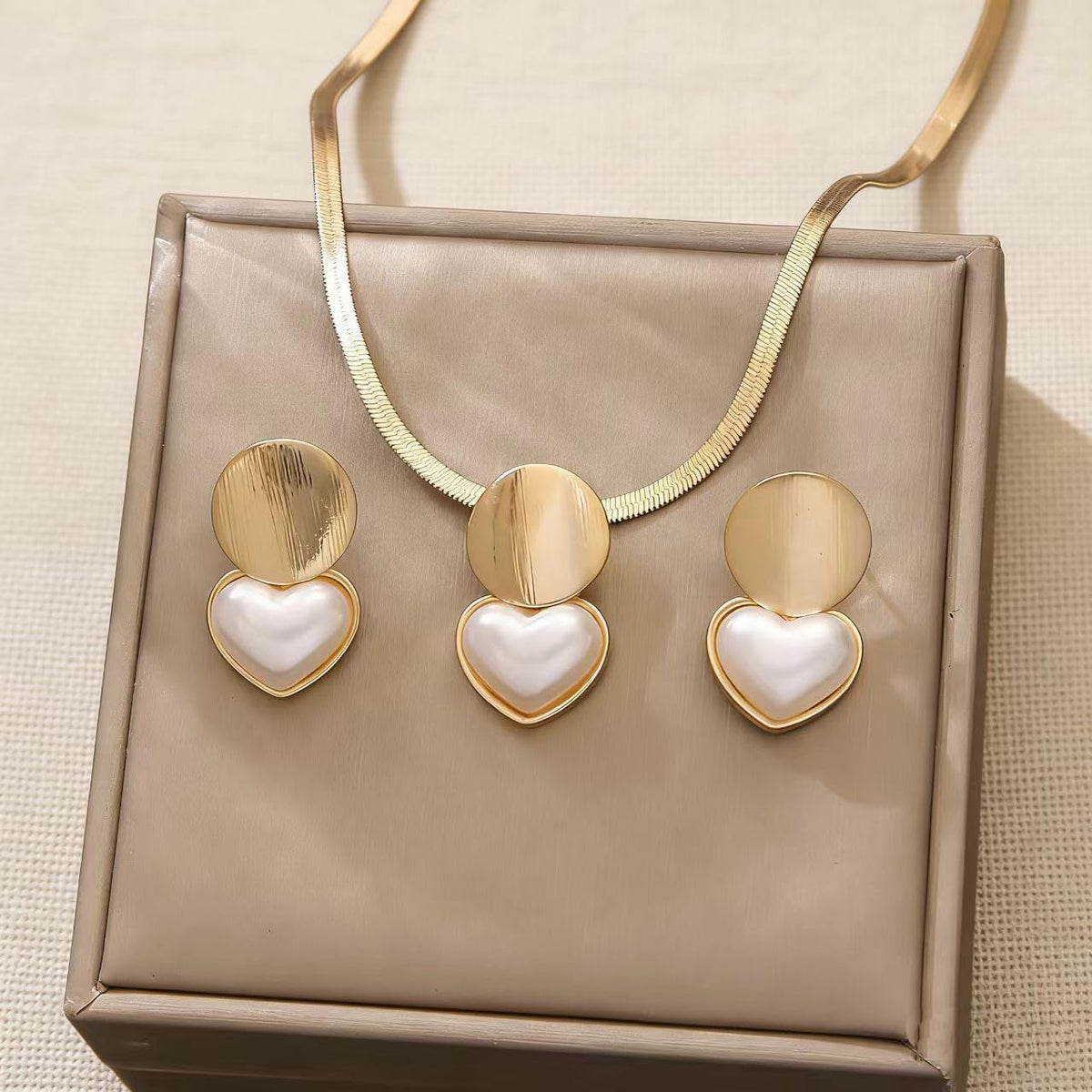 14K Gold Plated Geometric Square Circle Jewelry Set Snake Chain Pendant Necklace Hollow Square Stud Earrings Minimalist Modern Daily Casual Women Accessories