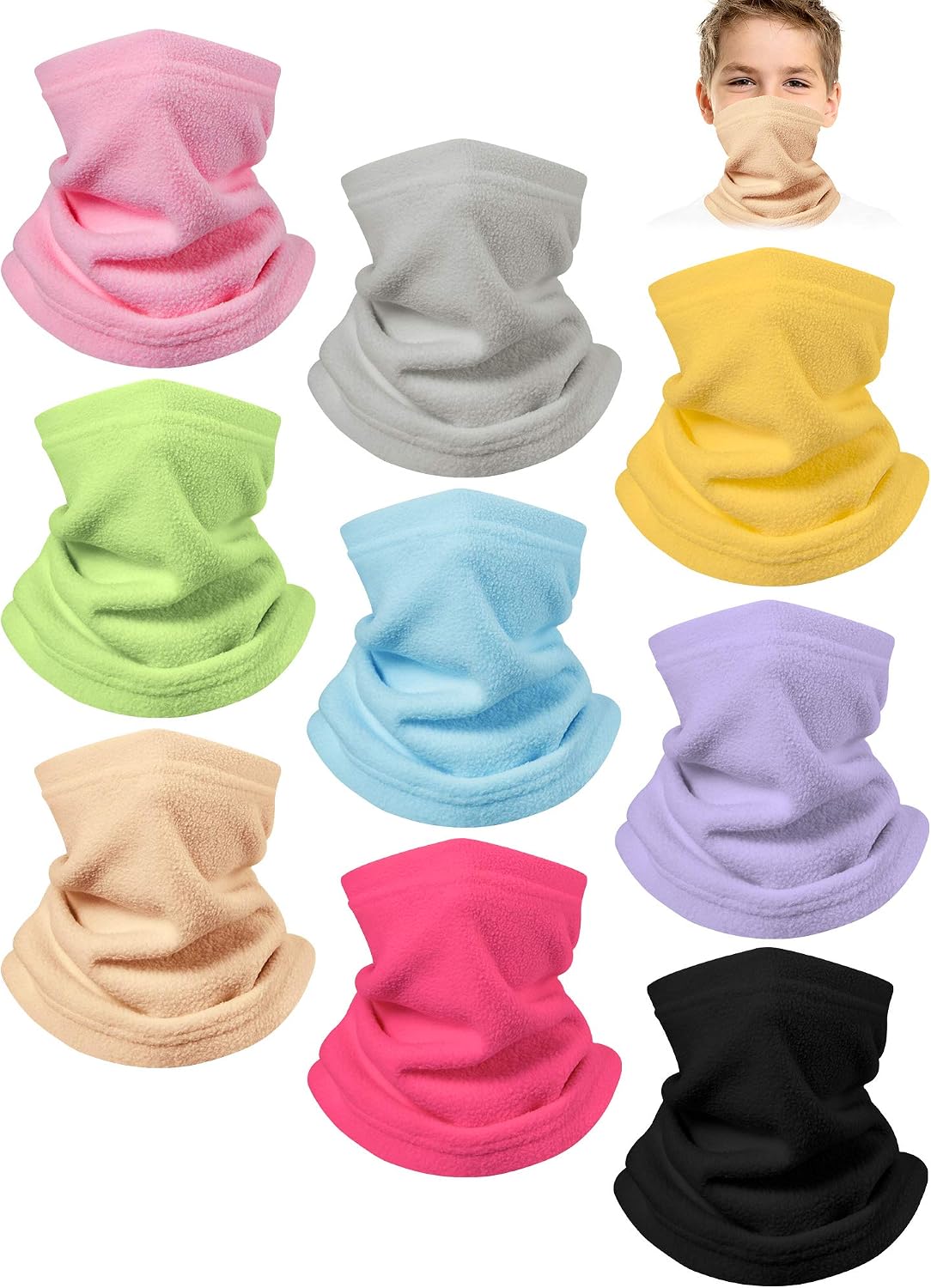 Syhood 9 Pcs Kids Neck Warmer Fleece Neck Gaiter Winter