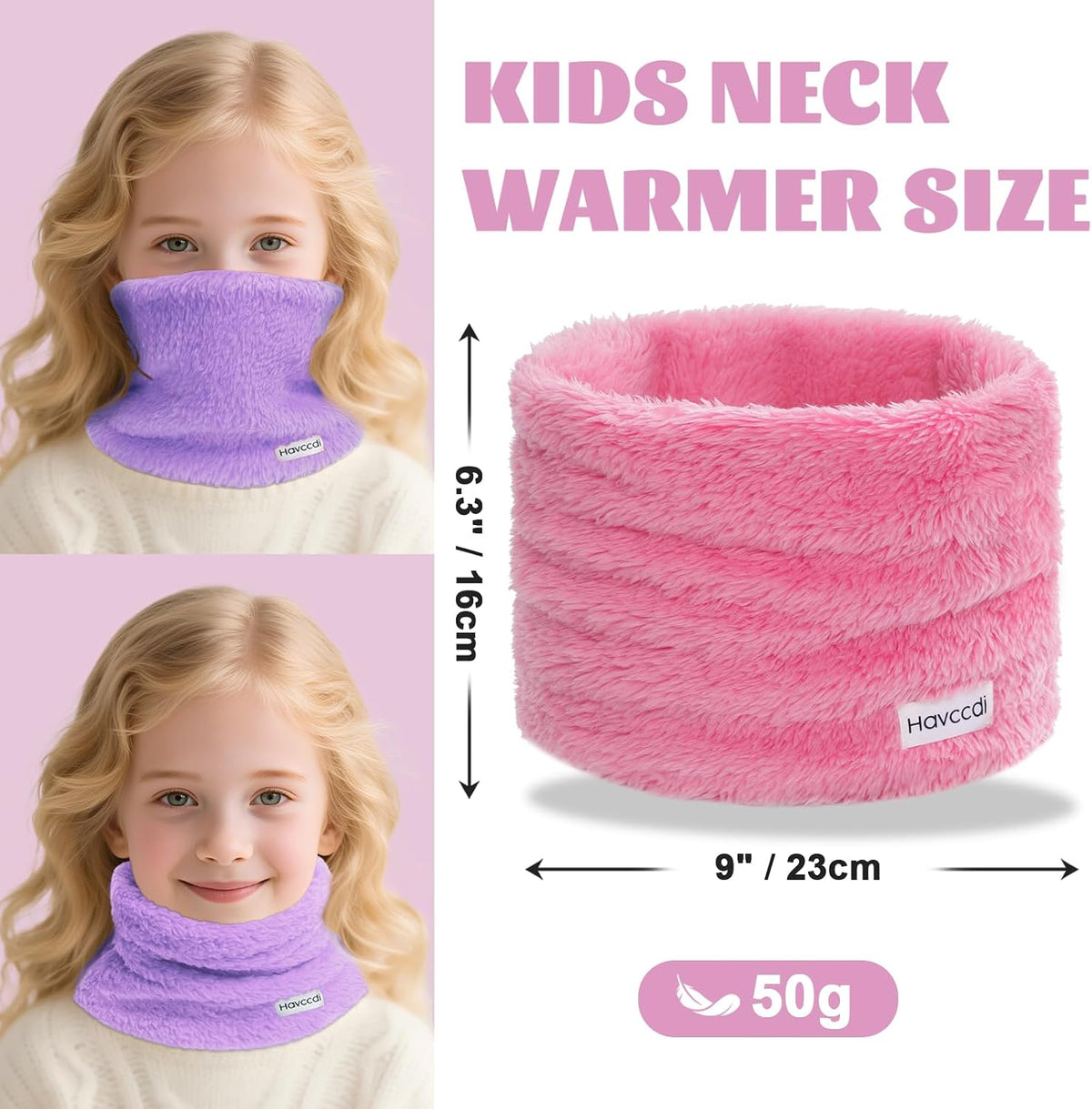 Kids Fleece Neck Warmer Gaiter, Winter Velvet Scarf Face Cover for Boys Girls Double-Layer Ski Mask for Cold Weather
