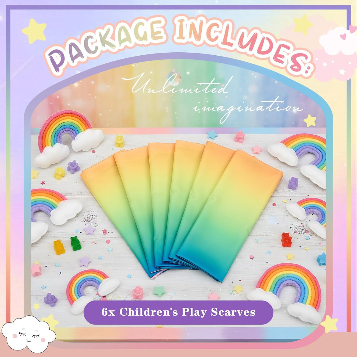Cutecrop 6 Pcs 35 Inch Play Scarves Set for Kids Gay Pride Rainbow Flag Polyester Silks Dance Children Pretend Giant Toy Toddlers