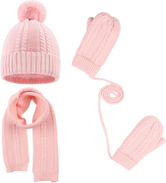 Peecabe Kids Winter Hat Scarf Mittens Set Toddler Knitted Beanie 2-7 Years