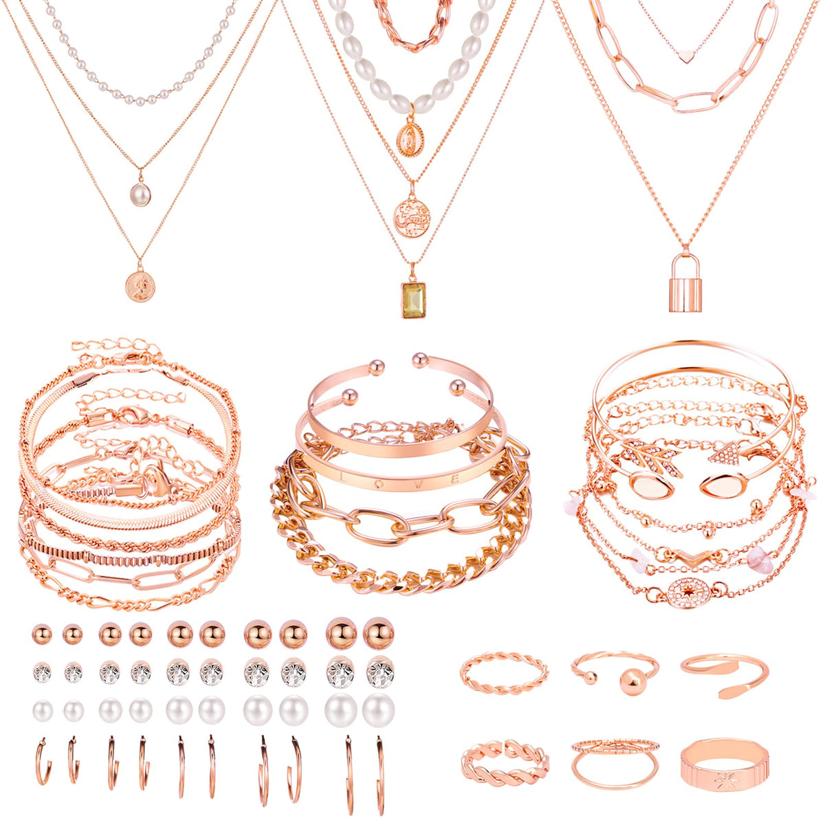 NEWITIN 49 Pcs Gold Jewelry Set for Women Hypoallergenic Bohemian Jewelry