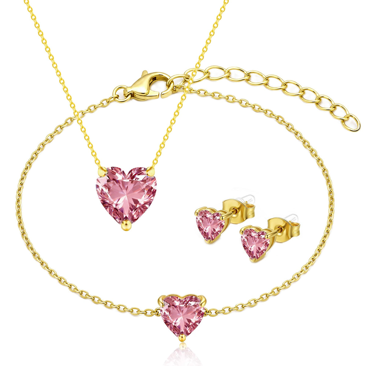 14K Gold Plated Heart CZ Jewelry Set for Women