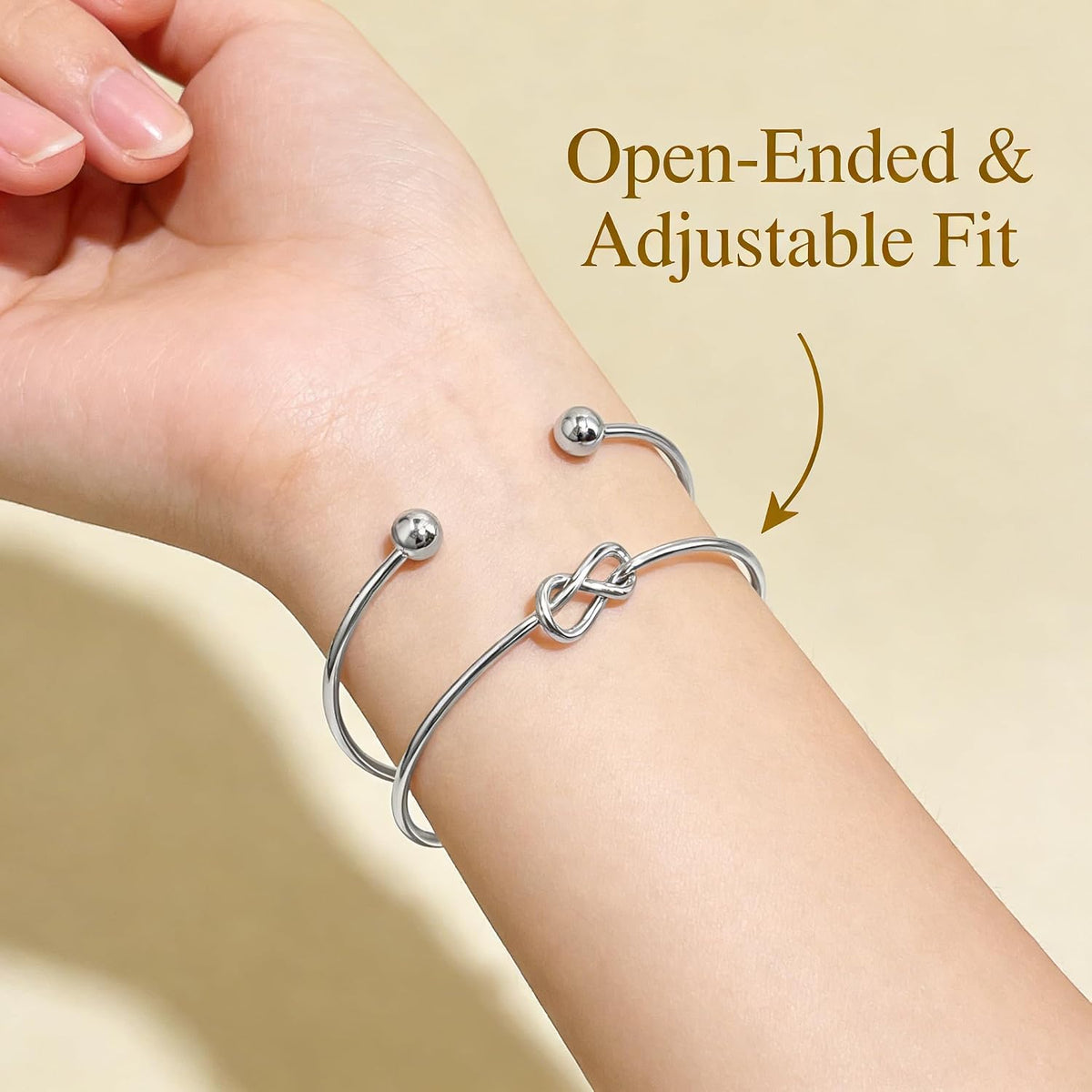 6 Pcs Silver Stackable Bracelets Set For Women Adjustable Open Cuff Bangles Flower Heart Knot Love Chain Trendy Layering Jewelry Gift Gold Plated Bracelets