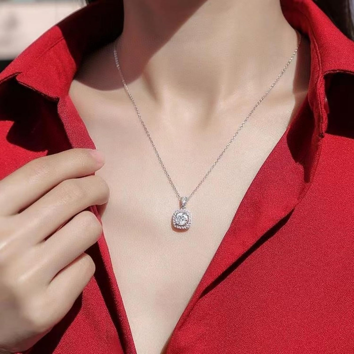 4-Piece Cushion Cut Zirconia Jewelry Set: Necklace, Stud Earrings & Ring for Women, Hypoallergenic Bridal to Valentine Gift Set, Cubic Zirconia Engagement Accessories for Her