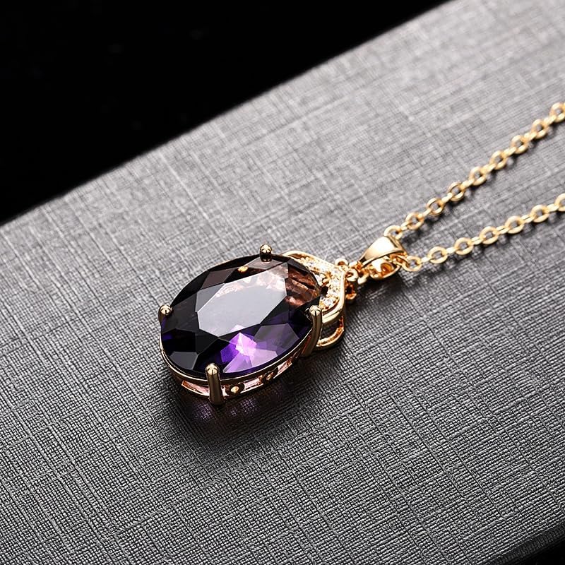 Attractive Oval Purple CZ Pendant Necklace Female Graceful Charms Jewelry