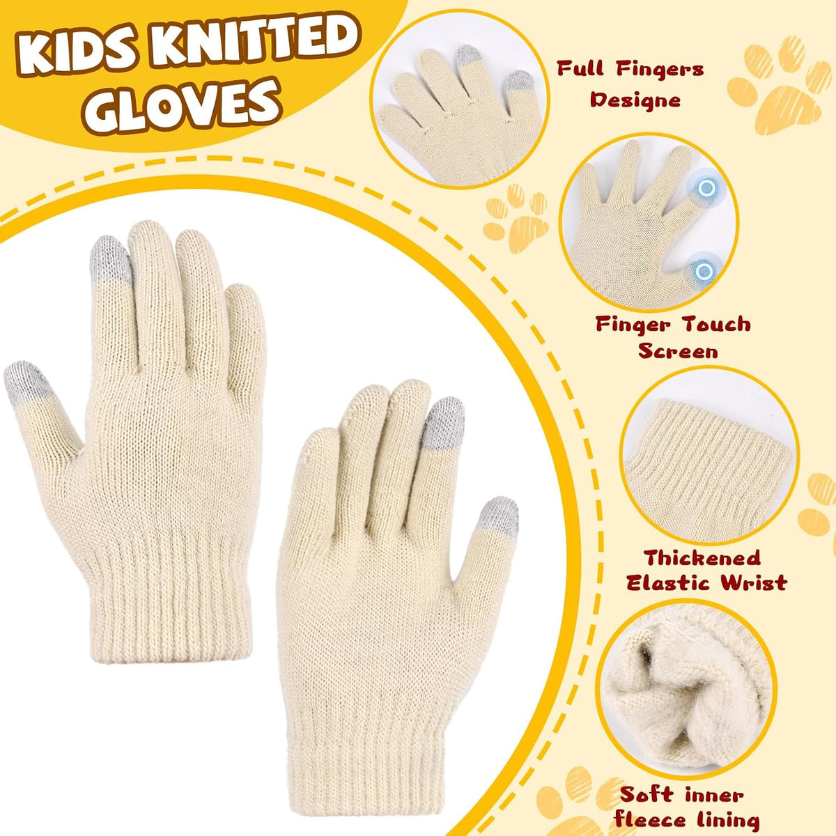 Kids Winter Balaclava Windproof Hats Gloves Set 3-in-1 Fleece Lined Hooded Scarf & Face Mask for Ages 2-8