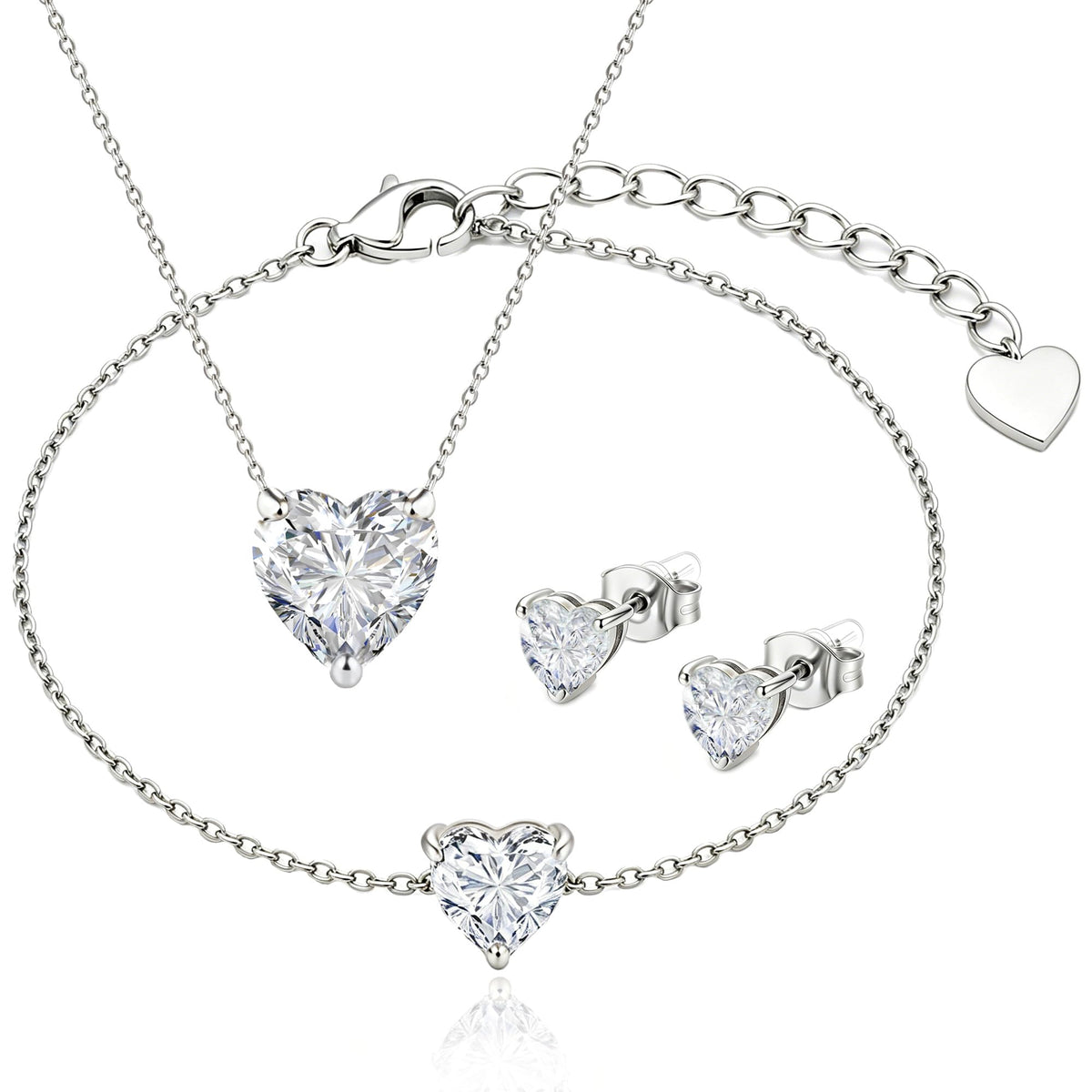 14K Gold Plated Heart CZ Jewelry Set for Women
