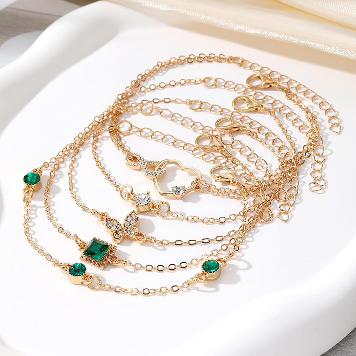 IFKM Gold Bracelets for Women, 14K Gold Plated Dainty Layered Chain Bracelets Adjustable Cute Bangle Link Bracelet Set