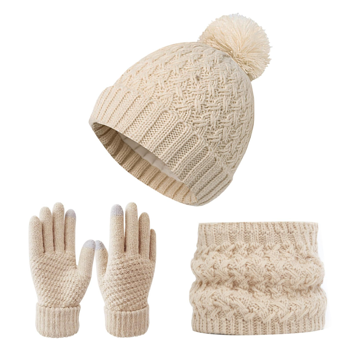 Kids Winter Beanie Hat Gloves Scarf Set, Girls Toddler Children Beanie Hats Gloves Knit Set Neck Warmer for Girls 2-8 year