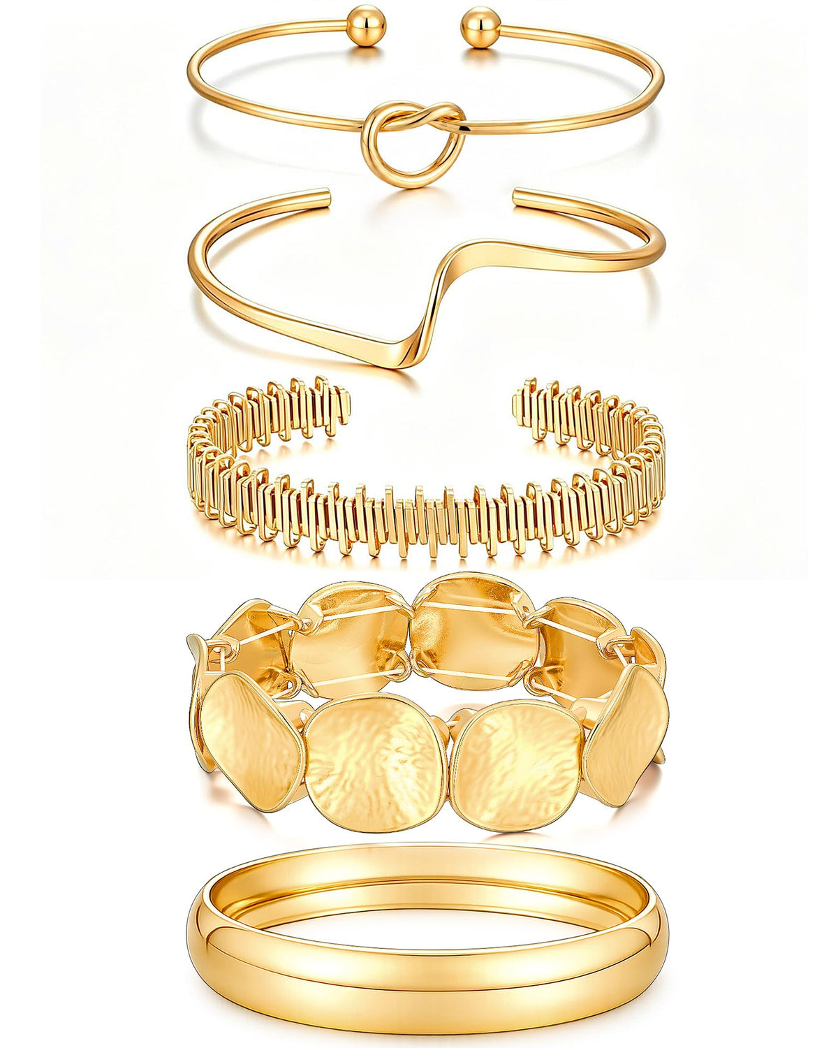 5Pcs Gold Bangle Bracelets for Women, Chunky Stackable Cuff Bracelet Set
