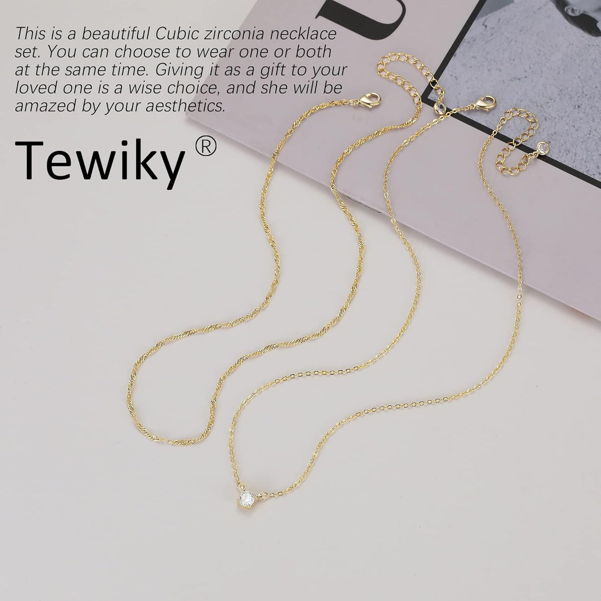 Tewiky Dainty 14k Gold Plated/Silver Cubic Zirconia Necklaces for Women