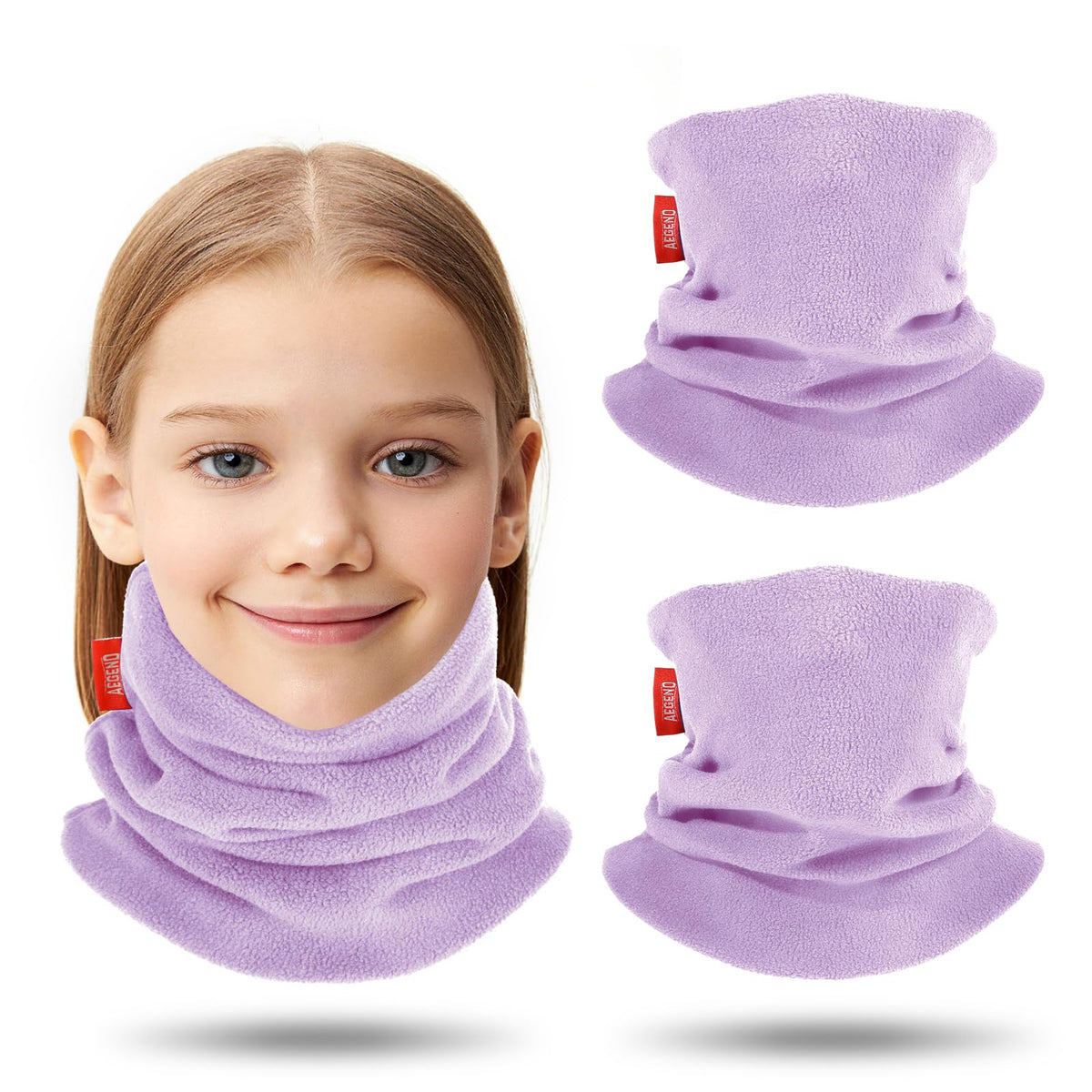 Aegend Neck Warmer for Kids 2 Pack, Double-Layer Fleece Ski Neck Gaiter for Boys Girls Youth Winter Cold Weather Scarf