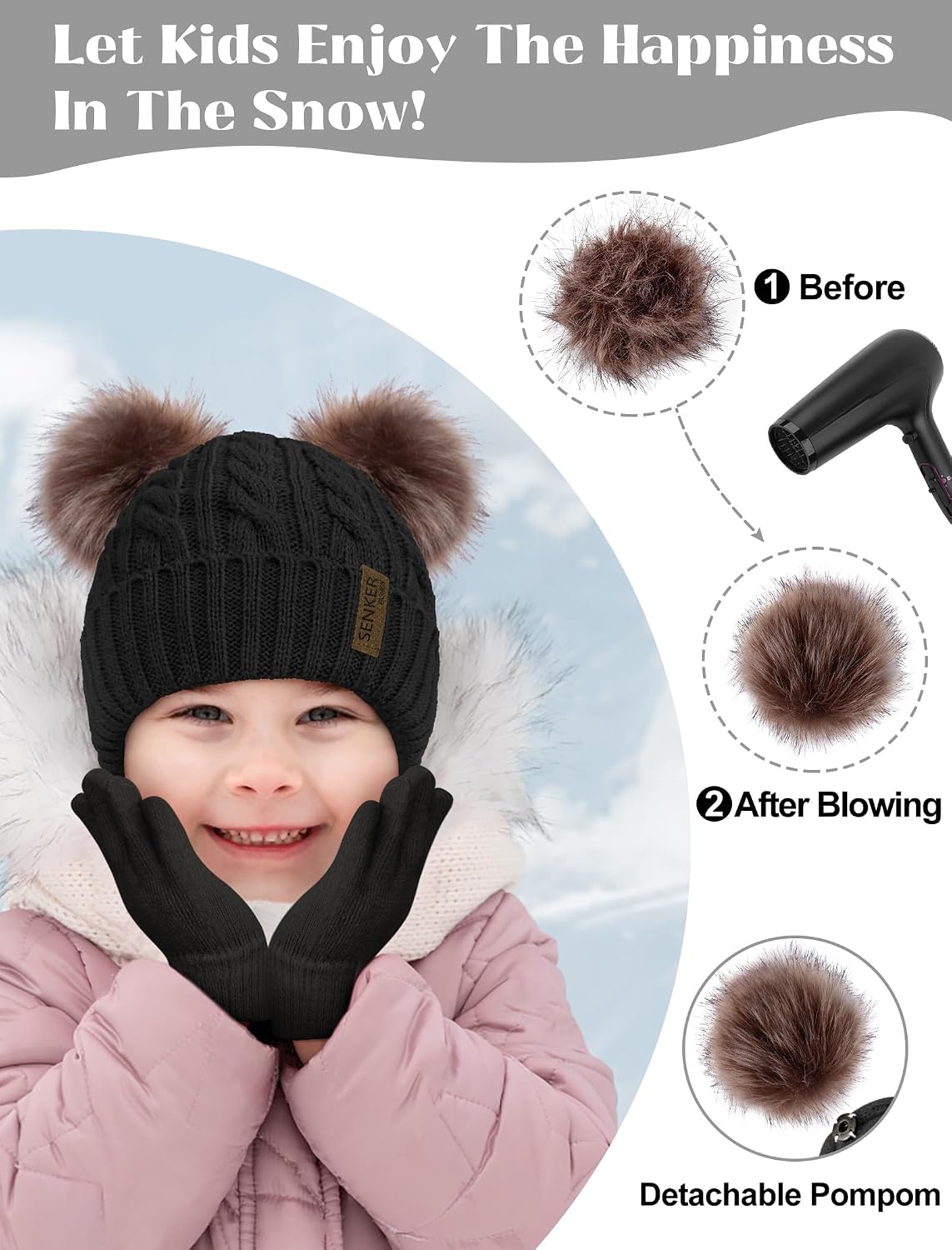 Kids Winter Hat Gloves Scarf Set, Beanie for Girls Boys